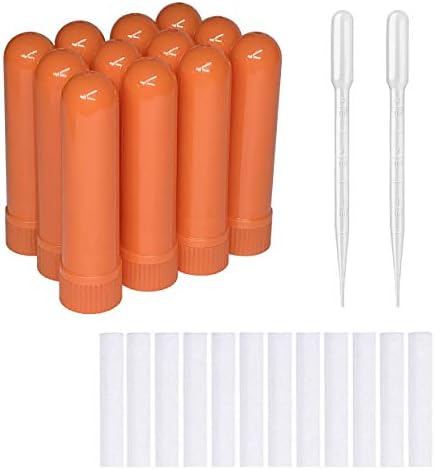 zison 12 Комплекта (Оранжеви) Тръби за ароматерапия с етерични масло, Пръчици за инхалатори, Празни Носа инхалатори (12 Пълни пръчки) + 2 Найлонови пипета-пипети