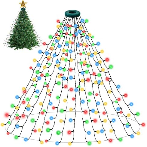 Светлините на Коледната елха - Многоцветни 480 led висящи осветителни тела с размер 9,82 ft x 16 Коледна Украса с 8 Модели, функция памет и Часовник