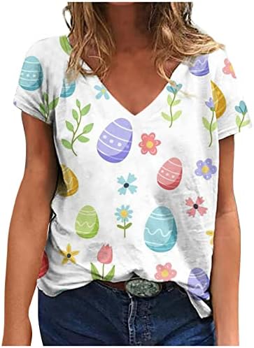 Тениска за Момичета, Къс Ръкав, през Цялата Силует, Дълбоко V-Образно Деколте, Памучна, Цветна Фигура, Кавайные