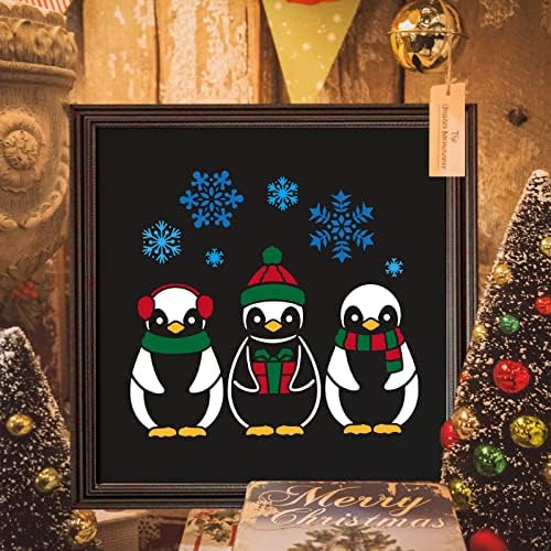 Пластмасови Шаблони за рисуване с шарени Снежинки и Пингвин BENECREAT, Шаблон за изготвяне на Зимна тема 12x12