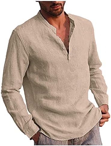 Мъжки ризи BEIBEIA с V-образно деколте и копчета, Лятна мъжка тениска Henley с отложным яка и дълъг ръкав, Обикновена Есенни Ежедневни Блузи