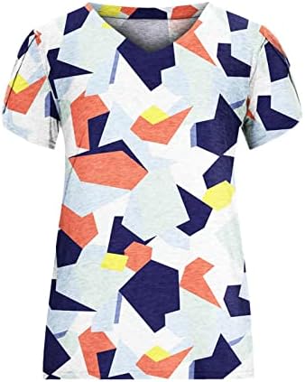 Лятна Есенна Графична Блуза, Риза за Дами От Памук с Къс Ръкав V Образно деколте, Свободно Намаляване на Тениска
