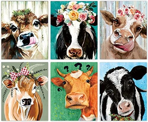 XLA Щампи на стена с образа на крава, а извън фермерска къща, Плакат със забавна крава и цвете, Стенен Декор