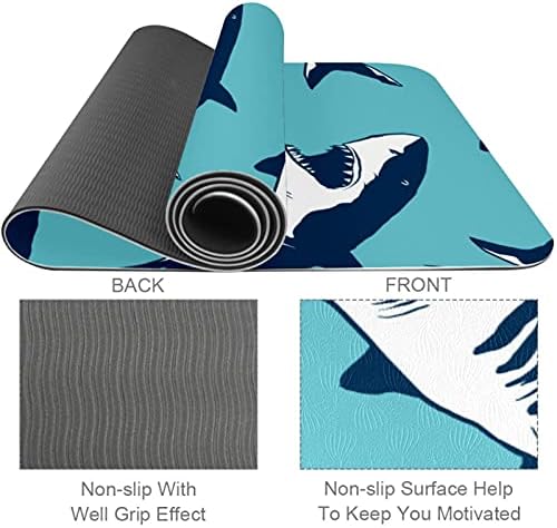 Килимче за йога с дебелина 6 мм, тъмно синьо с шарките на Акула, Екологично Чисти Постелки за упражнения от