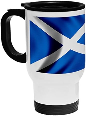 ExpressItBest Бяла утайка от Чаша от неръждаема стомана/За пътуване - Флаг на Шотландия Scottish - Waves