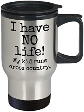 Чаша за пътуване на мама или на татко по неравен терен - при мен НЯМА живот! My kid runs cross country - кафеена чаша с капачка от неръждаема стомана на 14 унции - забавен подарък т