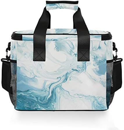 Чанта-Хладилник MNSRUU Синьо-Бяла Текстурная Изолирано Чанта-голяма пазарска чанта за Обяд и Пикник Контейнер
