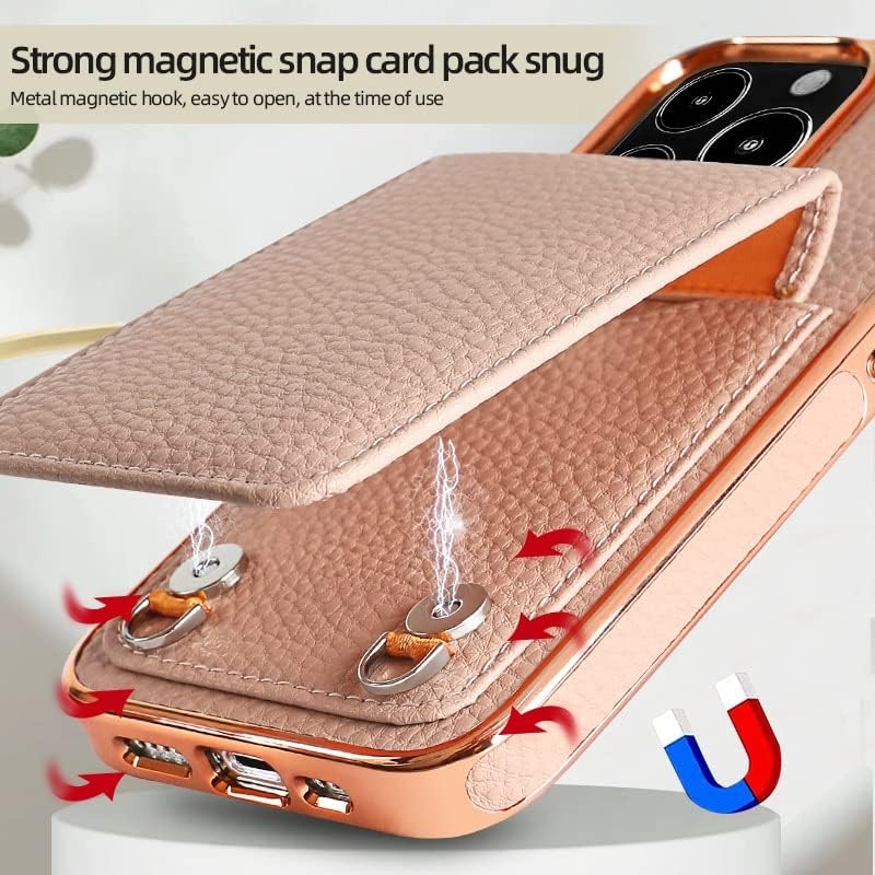 Защитен калъф-портфейл с кобур, който е съвместим с iPhone 13 Pro Max, от висококачествена естествена кожа +