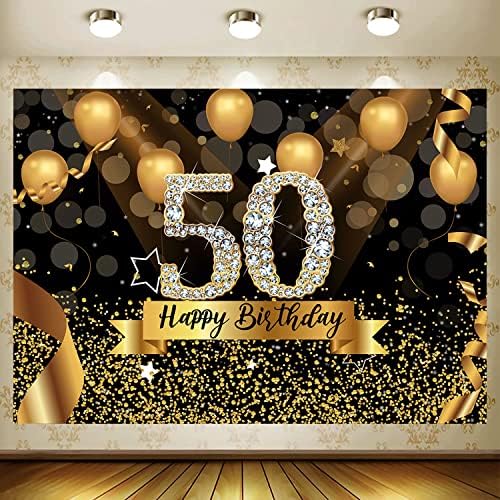 JASREE Винил 7x5ft Щастлив Фон за Снимки на Парти с 40-ти Рожден Ден, Блестящ Черен и Златен Фон с Балони за