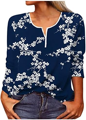 NOKMOPO Дамски Ежедневни Блузи, Нова Тениска с копчета и модерен принтом, тениски с дълъг ръкав, Оборудвана