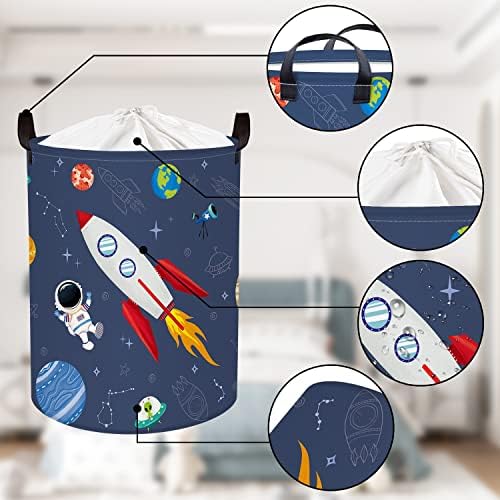 Кошница за дрехи Clastyle 45L Rocket Astronaut за Спални, Водоустойчив Сгъваема Кошница за Съхранение на играчки Blue Universe с Шнурком, 14,2 * 17,7 инча