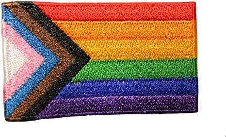 Progress Pride Флаг ЛГБТК, Бродирана На Желязо Нашивке, Икона на Стопанските, Размер: 1,5 x 2.5 Инча, Нов