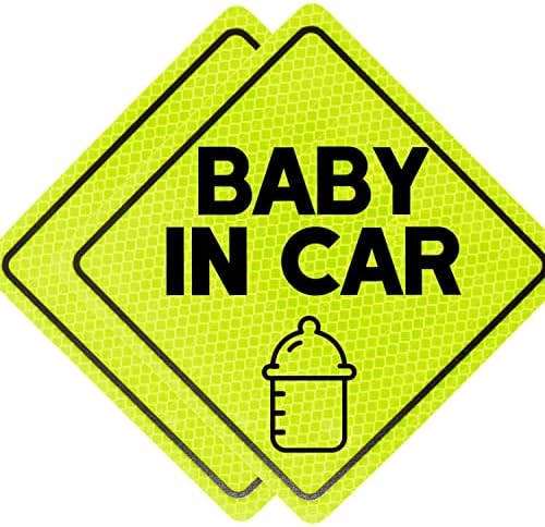 Забавен Стикер Бебе на борда за автомобили, 2 опаковки Жълт Светоотражающей надпис Бебе на борда и за нощно