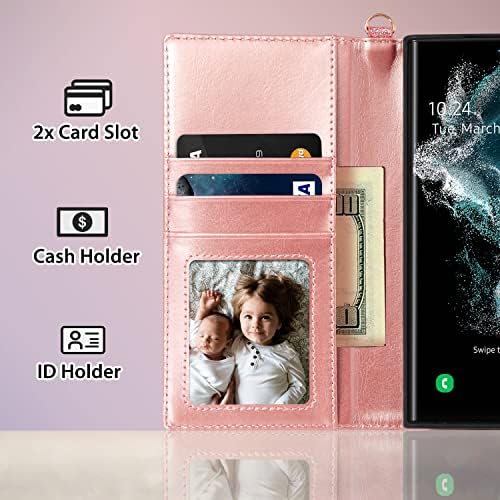 Coolwee Съвместим калъф-джобен формат на Galaxy S22 Ultra, флип-надолу корица-Фолио с отделения за карти, Дизайн