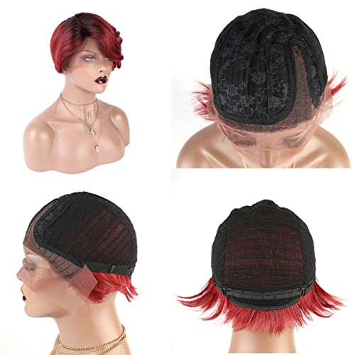 Къса Перуки, изработени от Човешка коса с бретон, Къси Перуки в стил Pixie за жени, Многопластови Къси Цветни