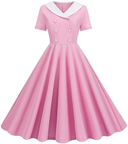 Ежедневни рокли за жени на 1950-те Години, Винтажное Рокля-люлка с V-образно деколте и Ревери, Еластично Вечерна Рокля Миди с Къс Ръкав и Копчета