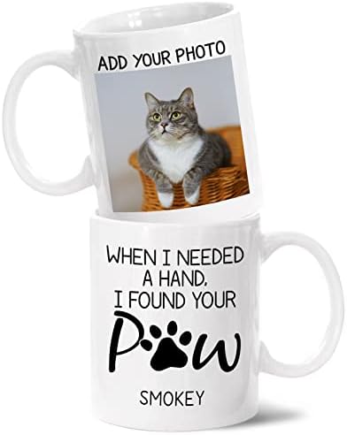 BigTees Персонализирана Чаша за котки със снимка и име, Когато ми е Нужна помощ, намерих Чаша Твоята лапа, Чаша
