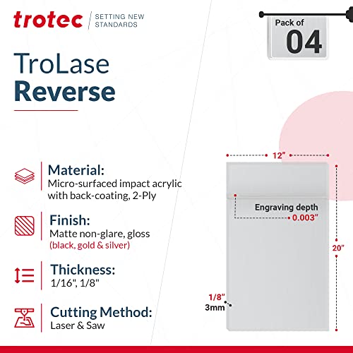 Trotec | Прозрачен Акрилен лист с цветен покритие с обратната страна | 4 бр. | Матиран Прозрачен / Матиран алуминий