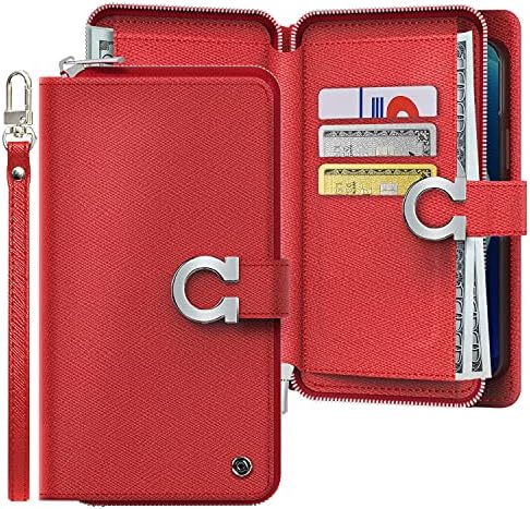 JUST4YOU Чанта-портфейл с цип за iPhone 13 с Каишка, Държач за Карти, Калъф-Награда от Изкуствена Кожа Премиум-клас