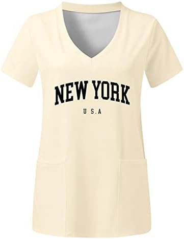 Компресиране Риза с дълъг ръкав, Дамски Топ Размера на Плюс, V-Образно деколте, Къси Ръкави, Джобове, тениски