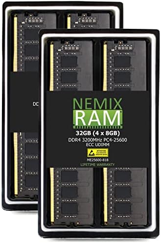 Оперативна памет NEMIX 64 GB (2X32 GB) DDR4 3200 Mhz PC4-25600 ECC UDIMM, съвместима със сървър DELL PowerEdge