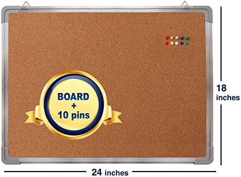Набор от корк дъски - Corkboard дъска за бюлетини 24 x 18 см в рамка с 10 бутони за палеца - Малък Стенен Органайзер