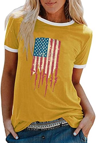Лятна дамска Модна Тениска на САЩ в Звездната Ивица, Тениски Четвърти Юли С кръгло деколте, Блуза Райе с Цветен
