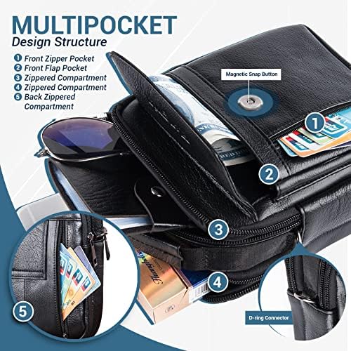 Hengwin Кафява кожена кобур за мобилен телефон с клипс за колан и черна Кожена чанта за телефона, през рамо