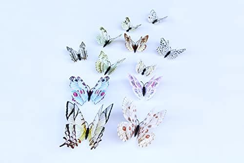36 бр. Бял 3D Сладък 2 Слоя Пеперуда Стенен Декор Стикер на Стената Красива Пеперуда за Детска Стая Стикери