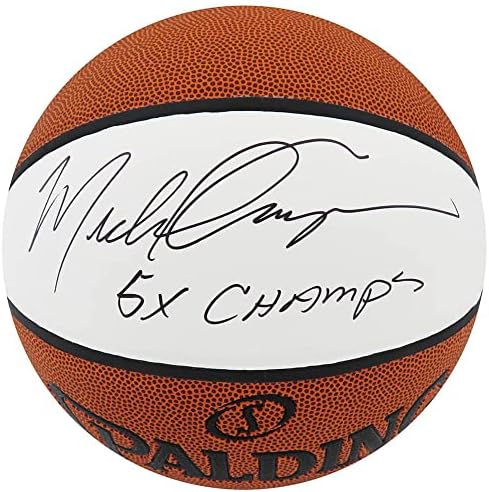 Майкъл Купър Подписа на Баскетболна топка Spalding White Panel с 5-кратными шампиони - Баскетболни топки с автографи