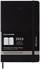 Професионален вертикален седмицата Moleskine 2023, 12 м, Голям, Черен, Твърда корица (5 x 8,25)