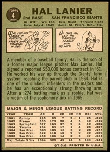 1967 Topps 4 Хал Ланье Сан Франциско Джайентс (Бейзболна картичка) VG Джайънтс