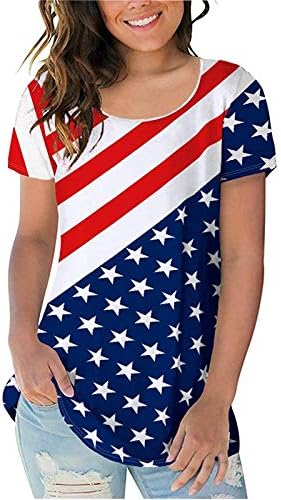 На 4 юли, Женска Тениска с Американския Флаг, Ежедневни Летни Ризи с кръгло деколте и Къси ръкави в Звездната