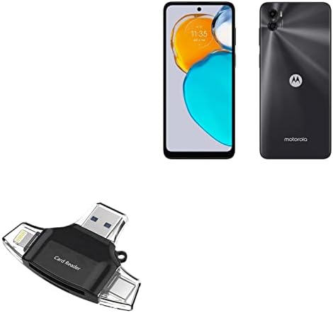 Смарт притурка на BoxWave, който е съвместим с Motorola Moto E22s - четец за SD-карти AllReader, четец за карти microSD, SD, Compact USB за Motorola Moto E22s - Черно jet black