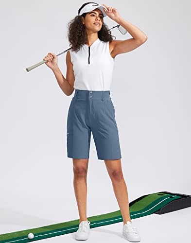SANTINY Дамски Туристически панталони за голф 9 инча с Висока талия, бързо съхнещи-Дълги, къси панталони-бермуди