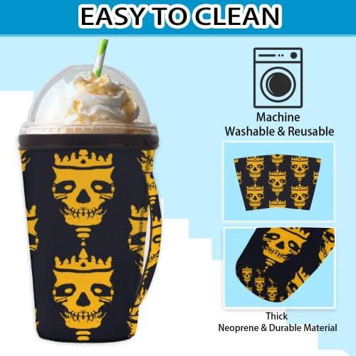 Spooky Halloween Skull 10 многократна употреба Кафе ръкав с лед с дръжка От Неопрен за Напитки, кафе лате, Чай,