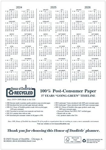 Икономически календар-планер House of Doolittle 2024, месец, Черна корица, 8.5 x 11 инча, декември - януари
