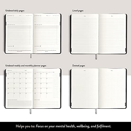 Дневник Мал Paper - Черно, 274 страници, Бележник без дати | Дневник на производителността с меки корици с цитати,