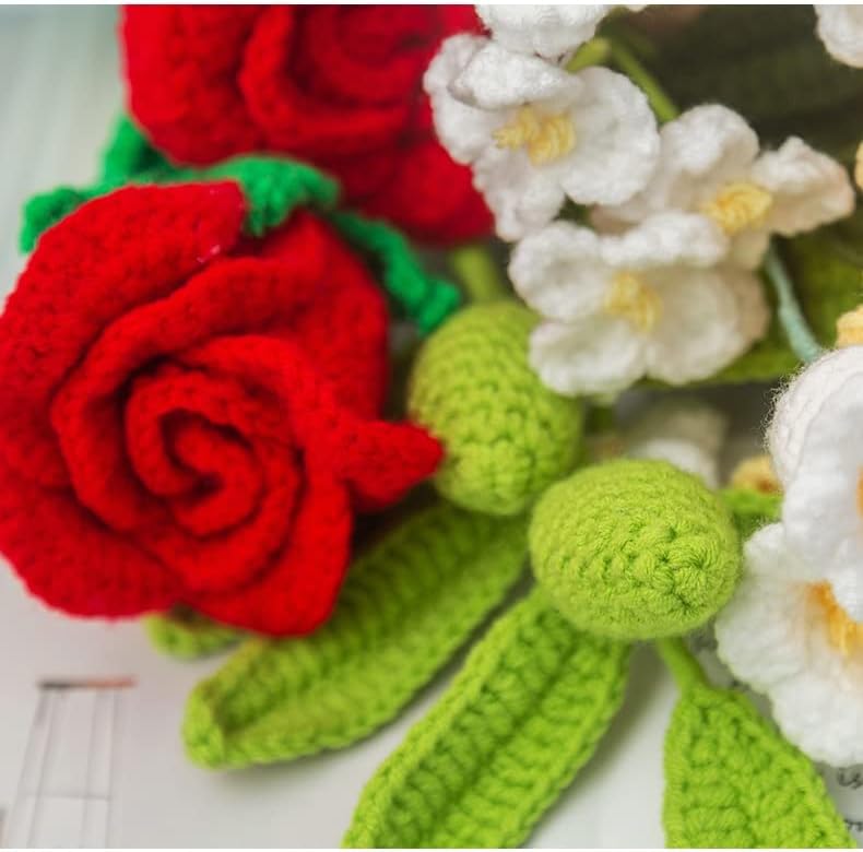 CZDYUF Готова Прежда Ръчно Плетени, Букет Изкуствени Цветя на една Кука за Декор за Домашен Градина Награда