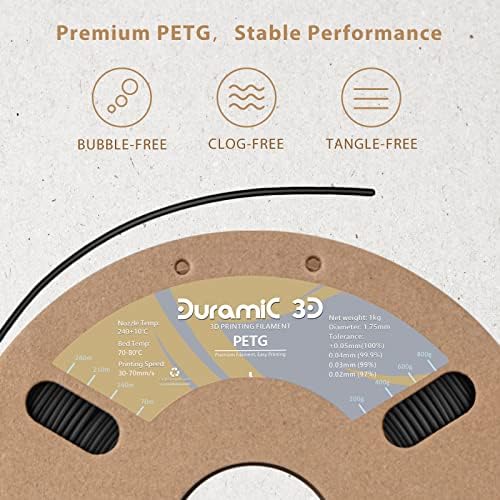Конци DURAMIC 3D PETG 1,75 мм, 2, черна, Конци за 3D печат, 1 кг на ролка (2,2 кг), черна нишка 1,75 мм, Точност