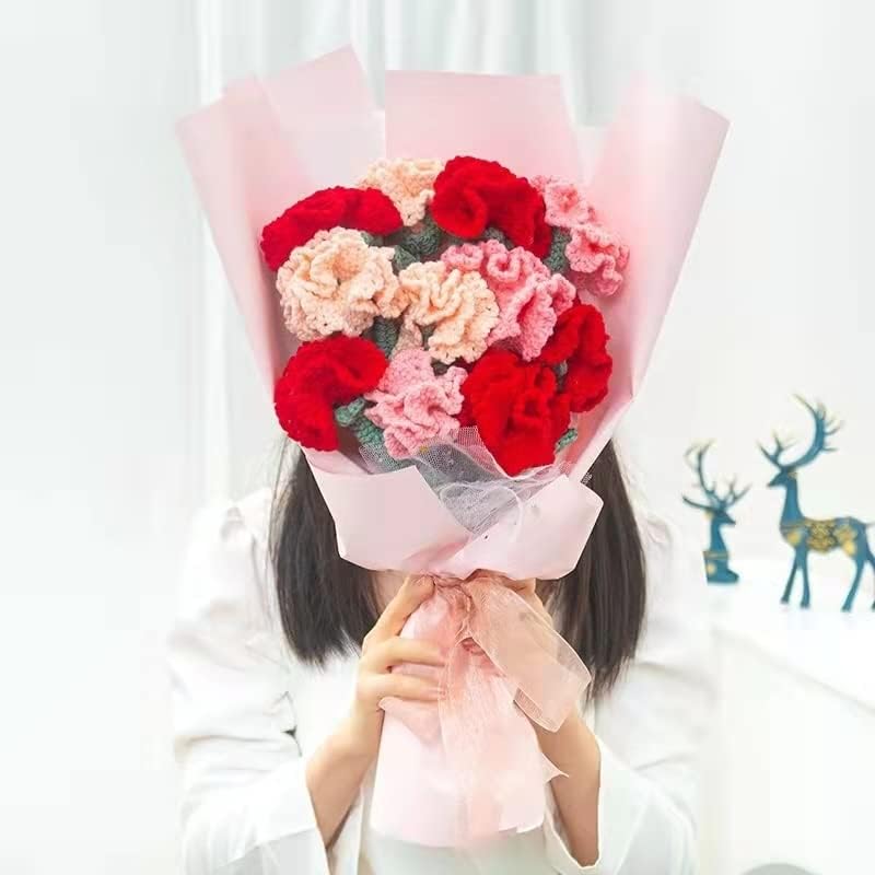 Вязаный на една кука от прежда TREXD Букет от Розови карамфили Ръчно плетени, подарък за Деня на майката, Изкуствени